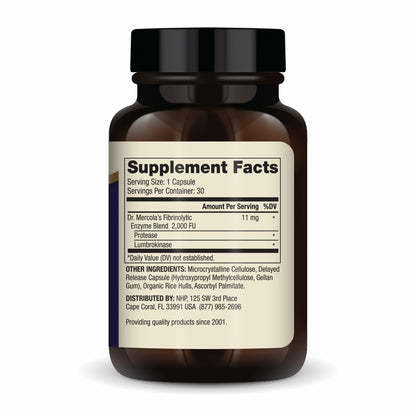 Dr. Mercola Lumbrokinase Enzymes — Delayed Release, Non-GMO, Gluten-Free & Soy-Free | 30 Capsules