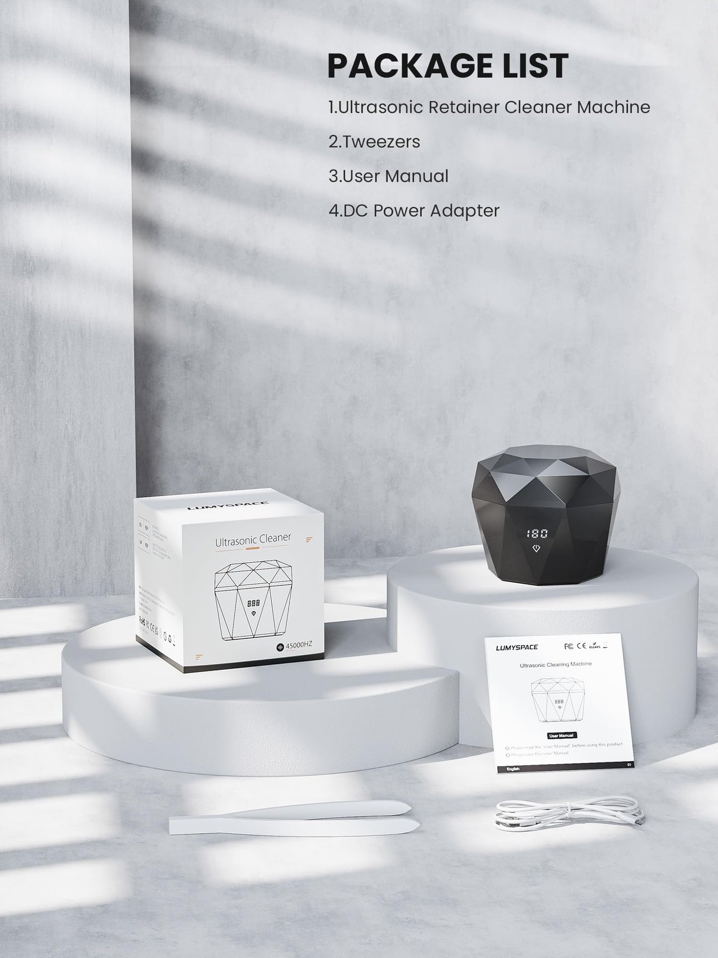 15W Ultrasonic Retainer Cleaner – 2x2000mAh Battery | LUMYSPACE 43kHz UVC