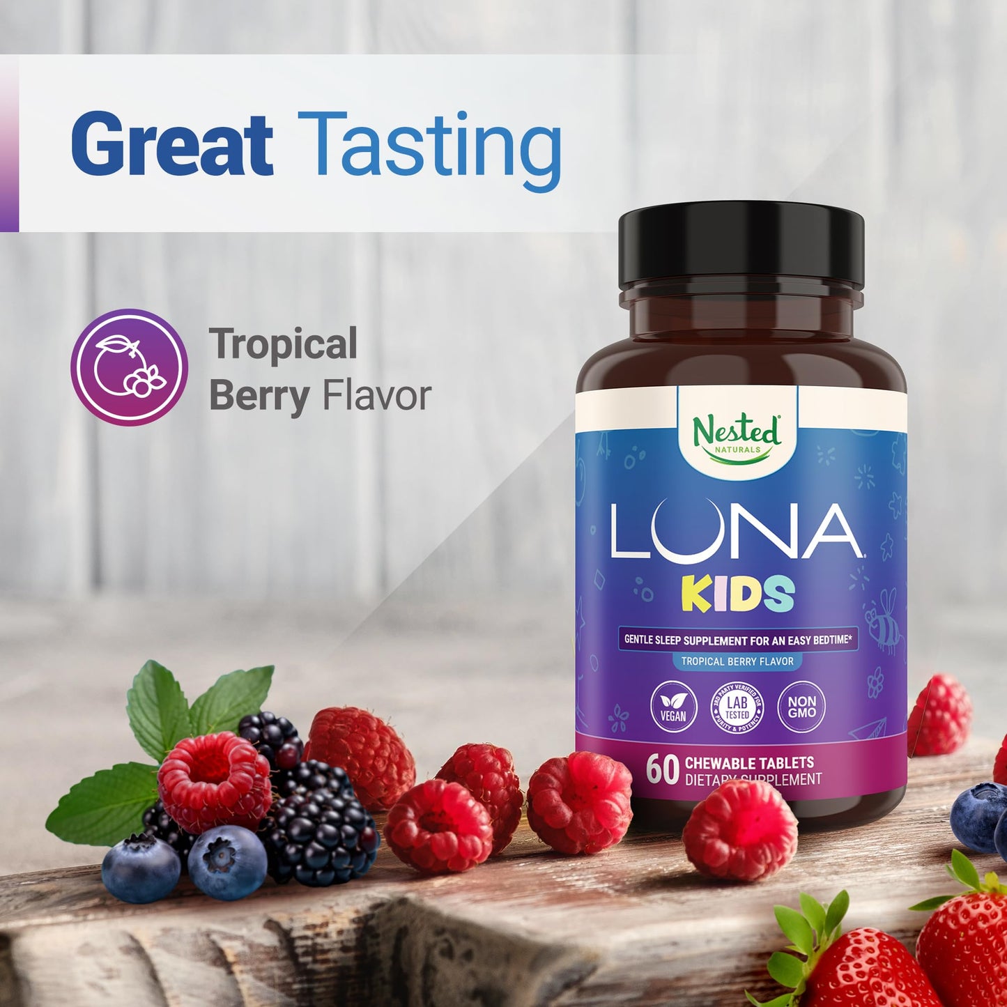 LUNA Kids Sleep Aid Tablets 4+ | Chamomile, Melatonin, Valerian