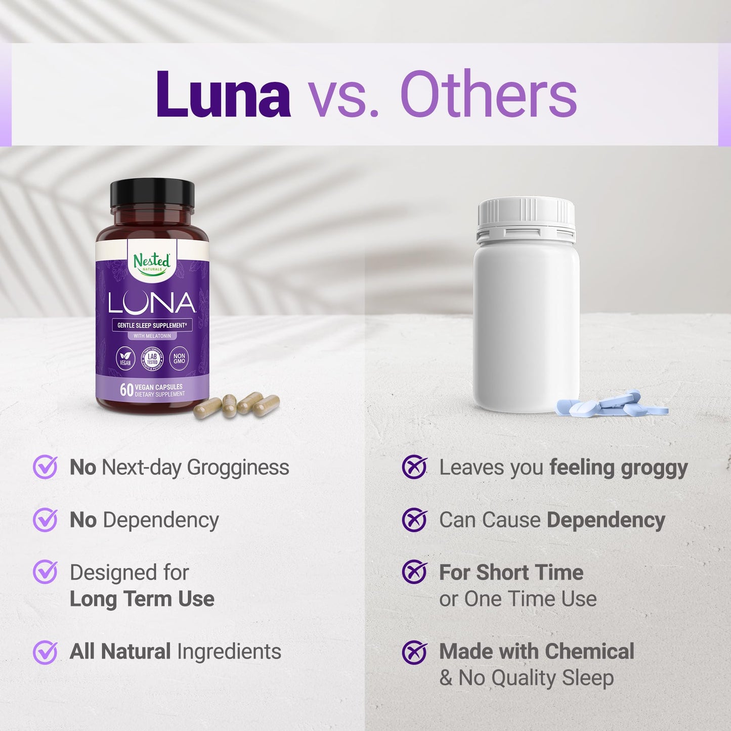Nested Naturals Luna Sleep Aid – Natural, Non-Habit Forming Sleep Support for Adults | 120 Vegan Capsules