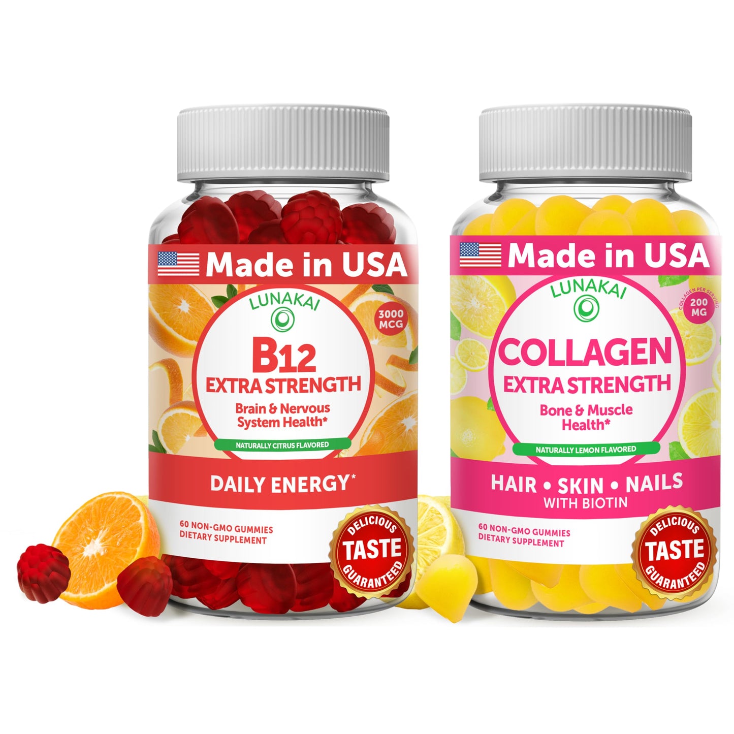 Lunakai Vitamin B12 & Collagen Gummies Bundle – 3000 mcg Methylcobalamin, Non-GMO, 30 Days