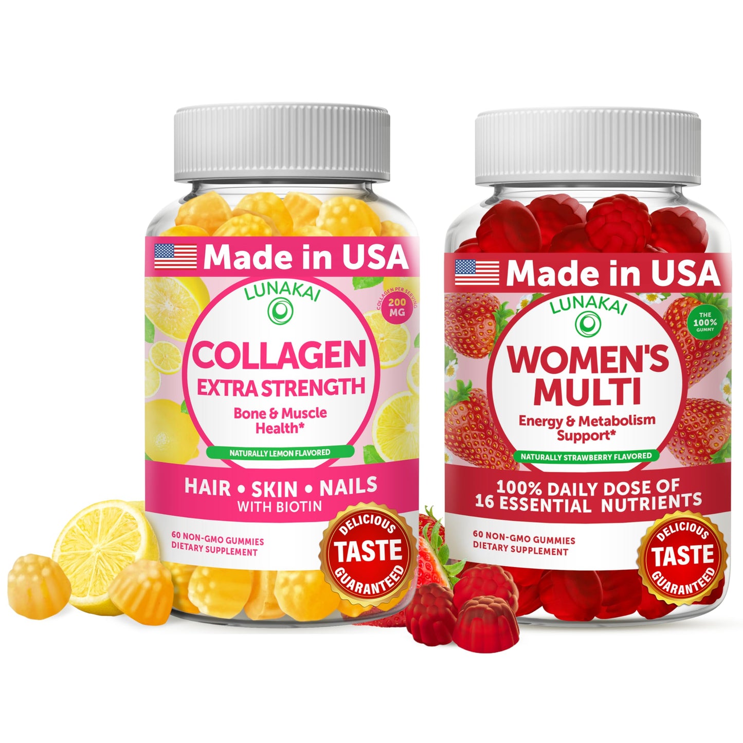 Lunakai Collagen & Women's Multivitamin Gummies Bundle – Non-GMO, 30-Day Supply