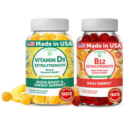 Lunakai Vitamin D3 2000IU & Vitamin B12 Gummies Bundle – Energy, Mood & Immunity Support (30 Days)