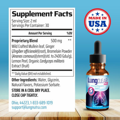 Lung Clear Pro – Lung Support Drops with Wild Mullein Leaf Extract (2 Fl Oz)