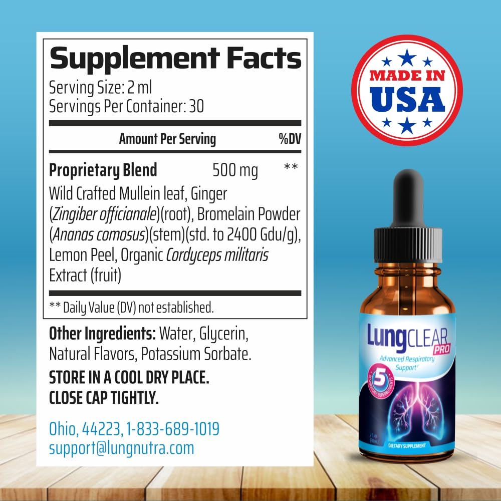 Lung Clear Pro: Lung Support Drops with Wild Mullein Leaf Extract – 2 Fl Oz (3 Bottles)