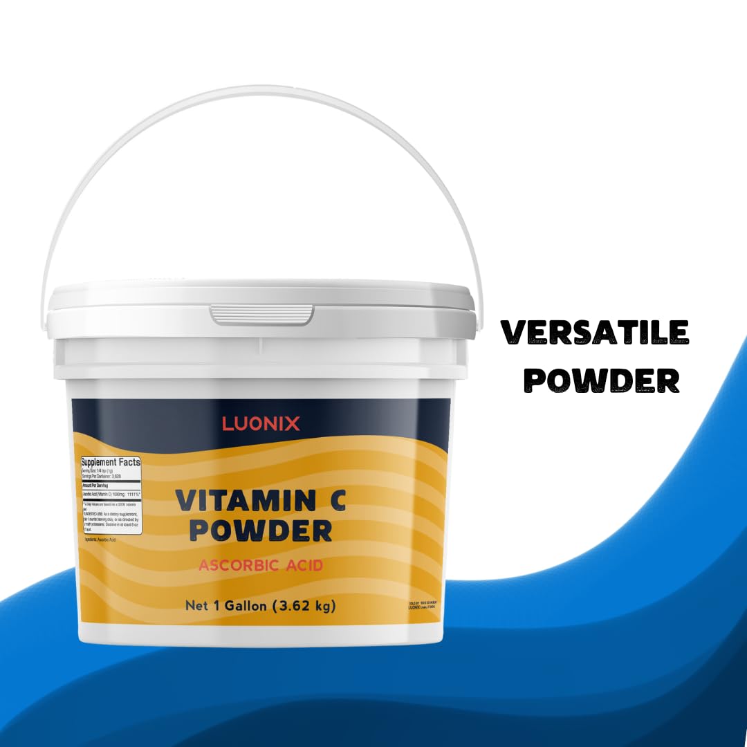 Luonix Vitamin C Powder – Ascorbic Acid, 1 Gallon Bucket for Supplements & DIY Skincare