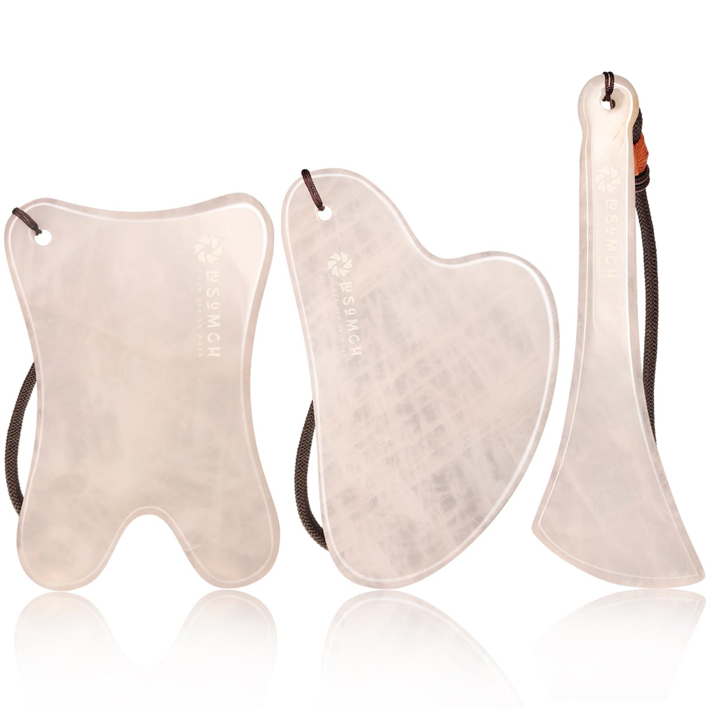 Lusomch Gua Sha Tools – 3Pcs Pink Jade Set for Face & Body