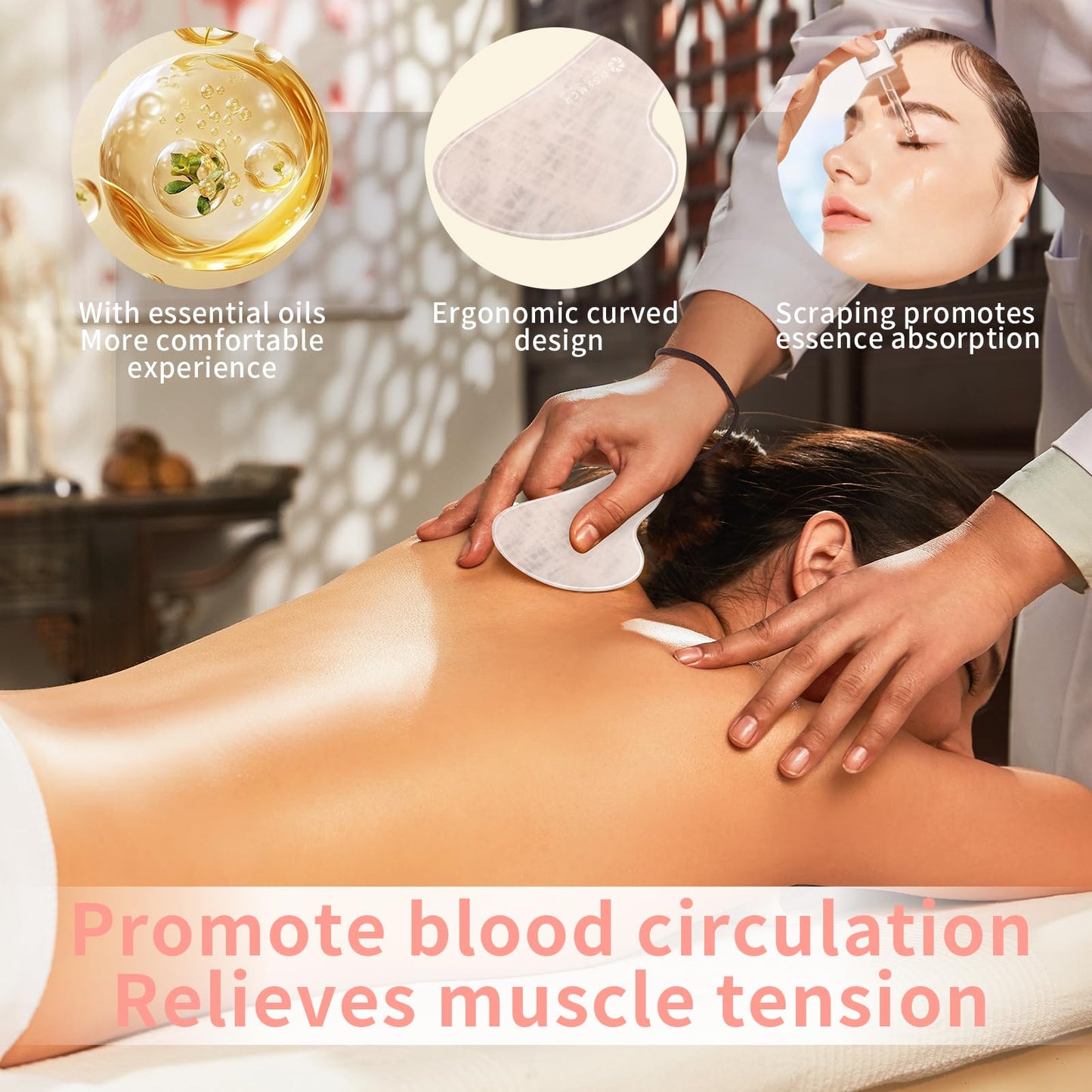 Lusomch Gua Sha Tools – 3Pcs Pink Jade Set for Face & Body