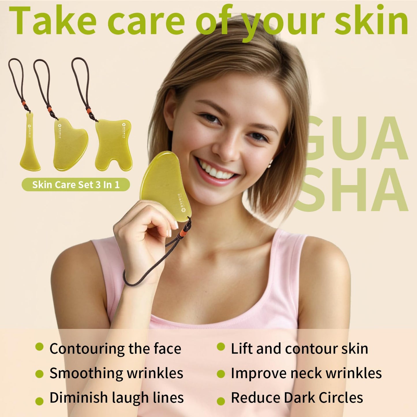 Lusomch 3-Piece Jade Gua Sha Set – Facial Lymphatic Drainage