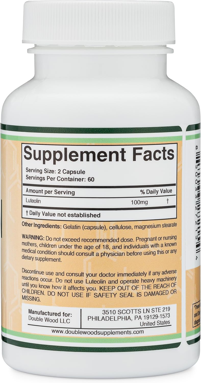 Double Wood Supplements Luteolin 100mg – 120 Capsules Gluten Free (Pack of 2)