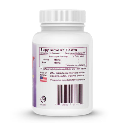 Lutimax Pediatric Powder Brain Supplement with Luteolin & Rutin - Kids Memory, Focus, Muscle & Immune Support Brain Supplements - Nootropic Antioxidants - 100 Servings