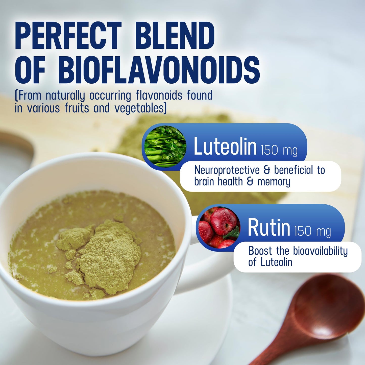 Lutimax Pediatric Powder Brain Supplement with Luteolin & Rutin - Kids Memory, Focus, Muscle & Immune Support Brain Supplements - Nootropic Antioxidants - 100 Servings