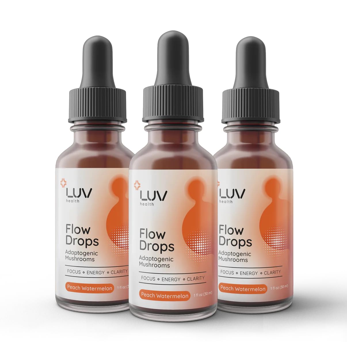 LUV health Flow Drops® – Energy, Focus & Immune Support with Adaptogenic Mushrooms | Made in USA | 90 Servings