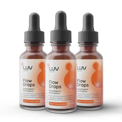 LUV health Flow Drops® – Energy, Focus & Immune Support with Adaptogenic Mushrooms | Made in USA | 90 Servings