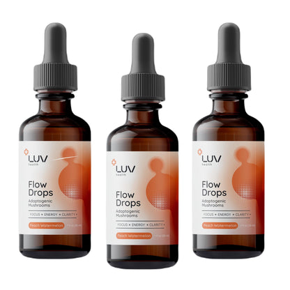 LUV health Flow Drops® – Energy, Focus & Immune Support with Adaptogenic Mushrooms | Made in USA | 90 Servings