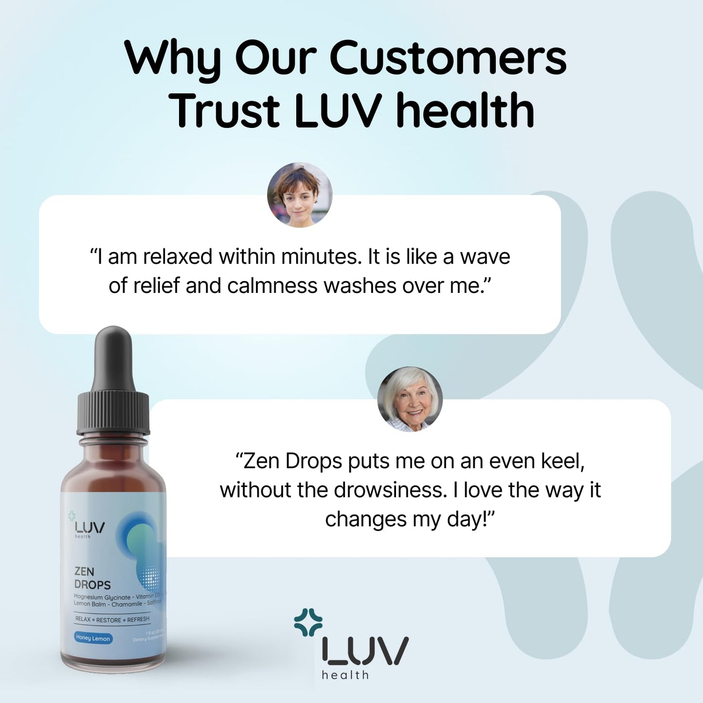 LUV Zen Drops: Anxiety & Stress Support Drops with Magnesium Glycinate, Vitamin D3, L-Theanine | Vegan, Keto, USA Made
