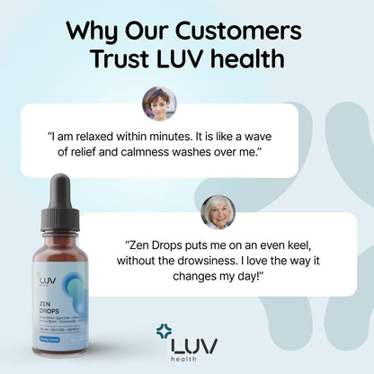 LUV Zen Drops: Anxiety & Stress Support Drops with Magnesium Glycinate, Vitamin D3, L-Theanine | Vegan, Keto, USA Made