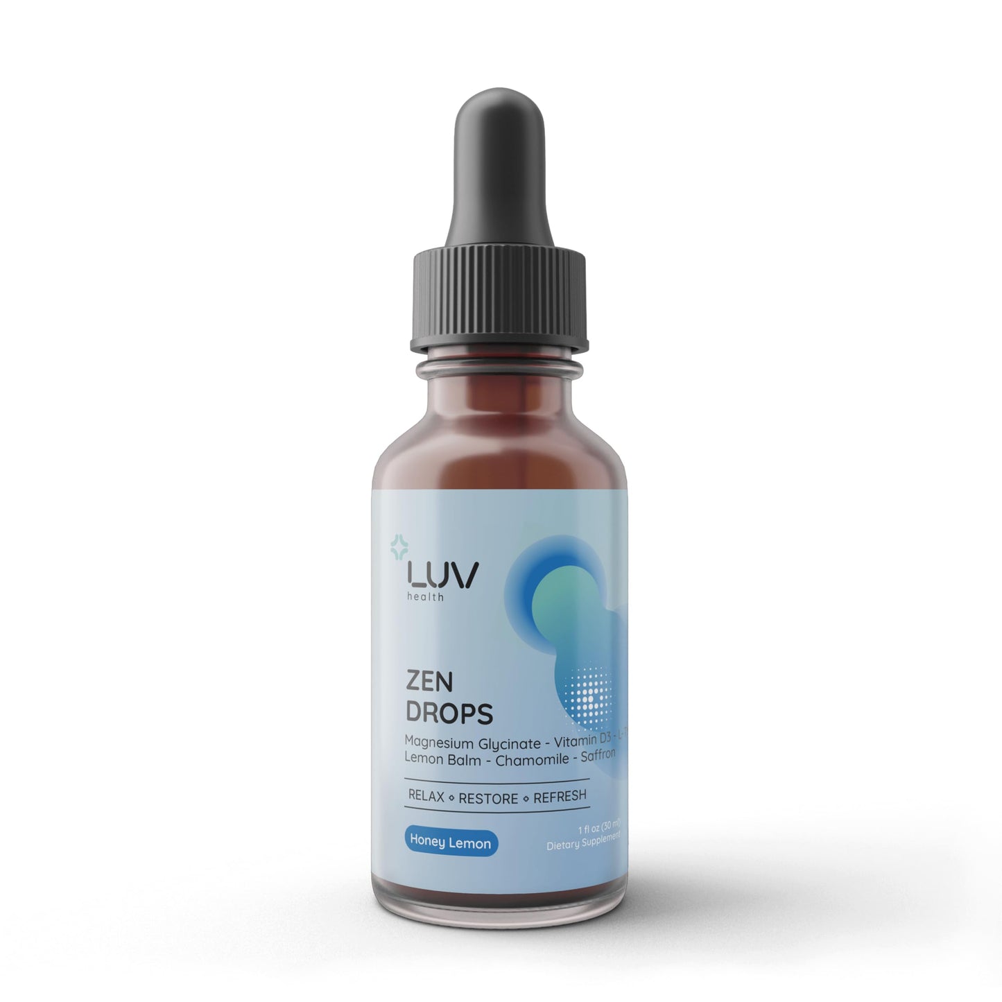 LUV Zen Drops: Anxiety & Stress Support Drops with Magnesium Glycinate, Vitamin D3, L-Theanine | Vegan, Keto, USA Made