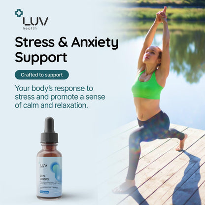 LUV Zen Drops: Anxiety & Stress Support Drops with Magnesium Glycinate, Vitamin D3, L-Theanine | Vegan, Keto, USA Made