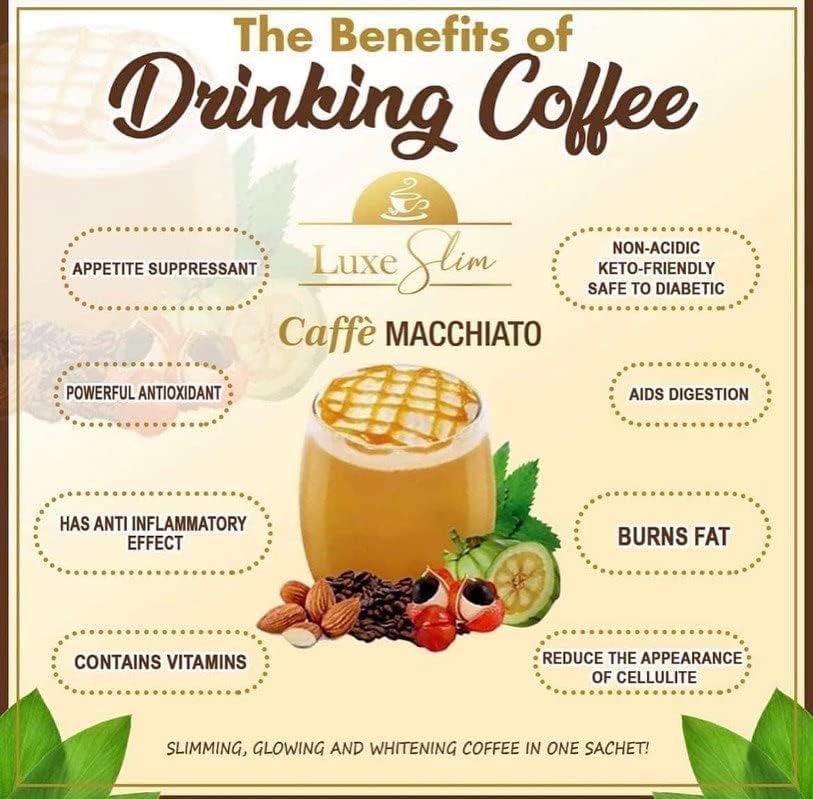 Luxe Slim Cafe Macchiato with Hydrolyzed Collagen & Glutathione – 21g x 10 Sachets (0.74 oz) | Keto Friendly, 20 kcal