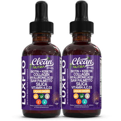 LuxGlo by Clean Nutra – Biotin Liquid Drops for Hair, Skin & Nails (Collagen, Keratin, Hyaluronic Acid) – 2 Pack