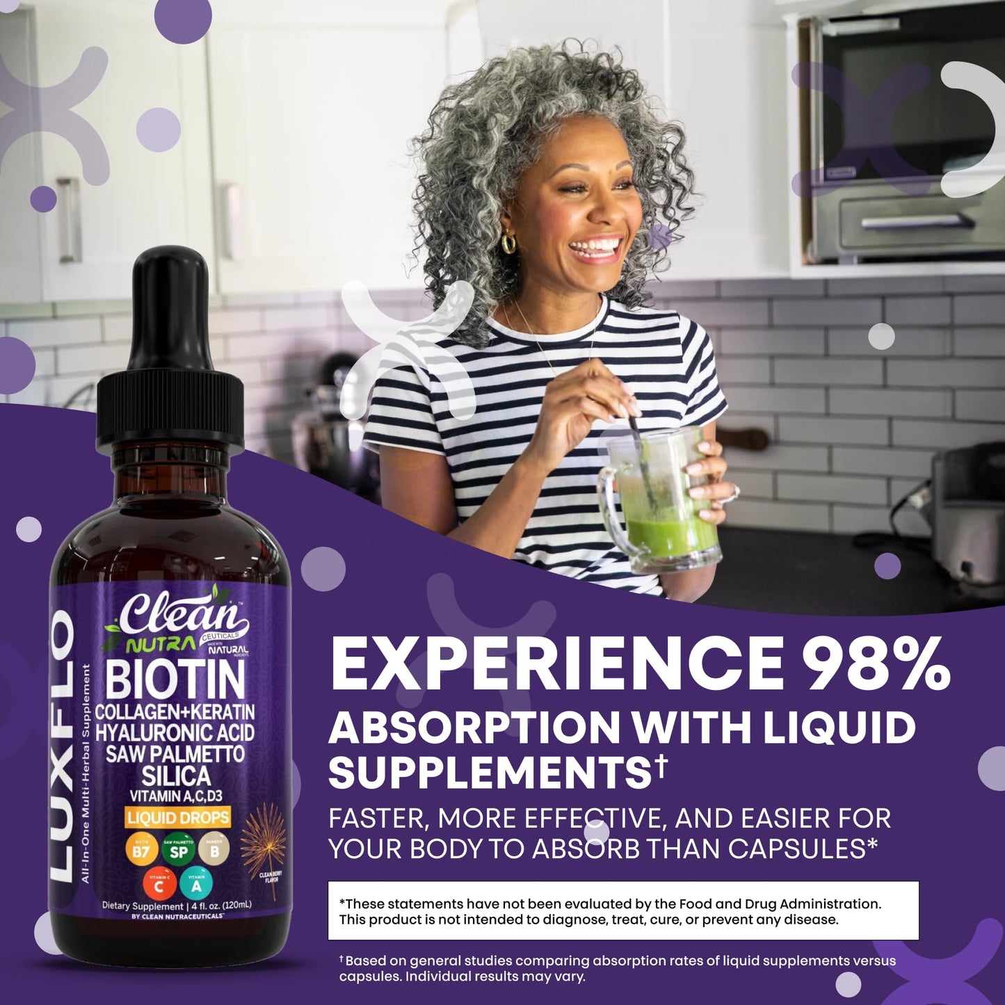 LuxGlo by Clean Nutra – Biotin Liquid Drops for Hair, Skin & Nails (Collagen, Keratin, Hyaluronic Acid) – 2 Pack