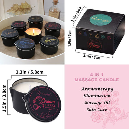 LUXMASA All Natural Soy Wax Massage Candle – Cream Cherry Scent, 2.35 oz