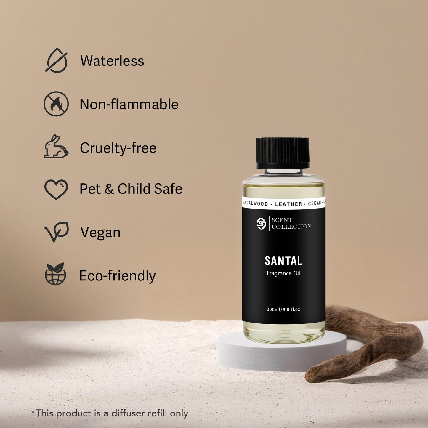 Luxury Hotel Scent Santal Diffuser Oil – Waterless 200ml Sandalwood, Non-Toxic