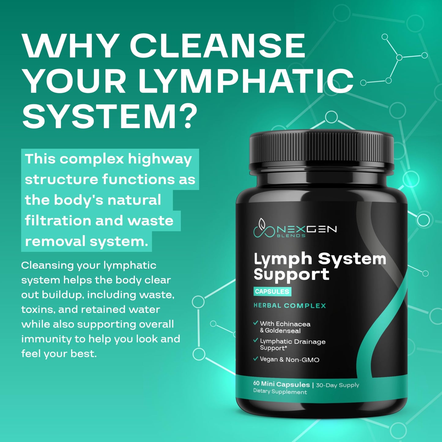 Herbal Lymph System Support - Vegan Lymphatic & Immune Support (1 Month)