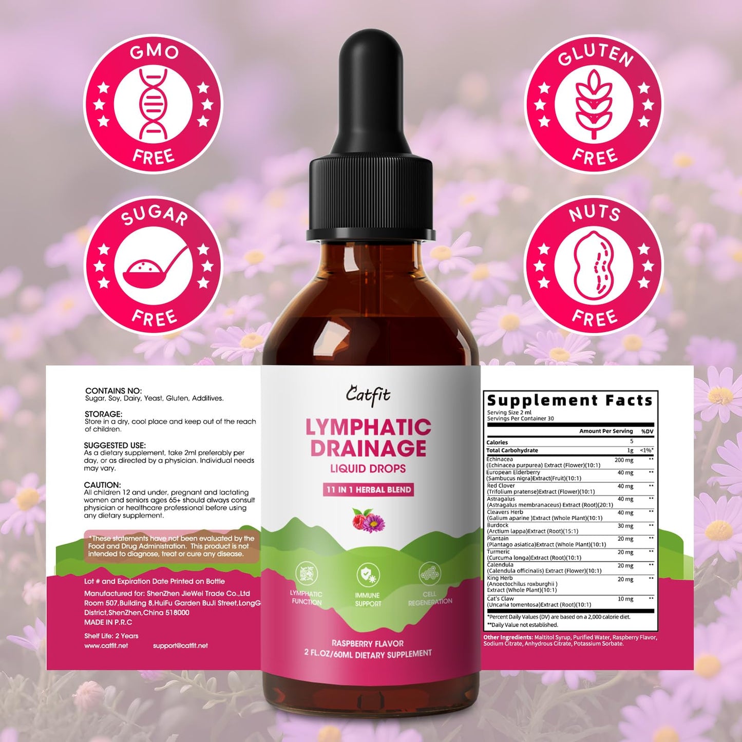 Catfit Lymphatic Drainage Drops – Immune & Lymphatic Support, Detox & Liver Health (4 Fl Oz)