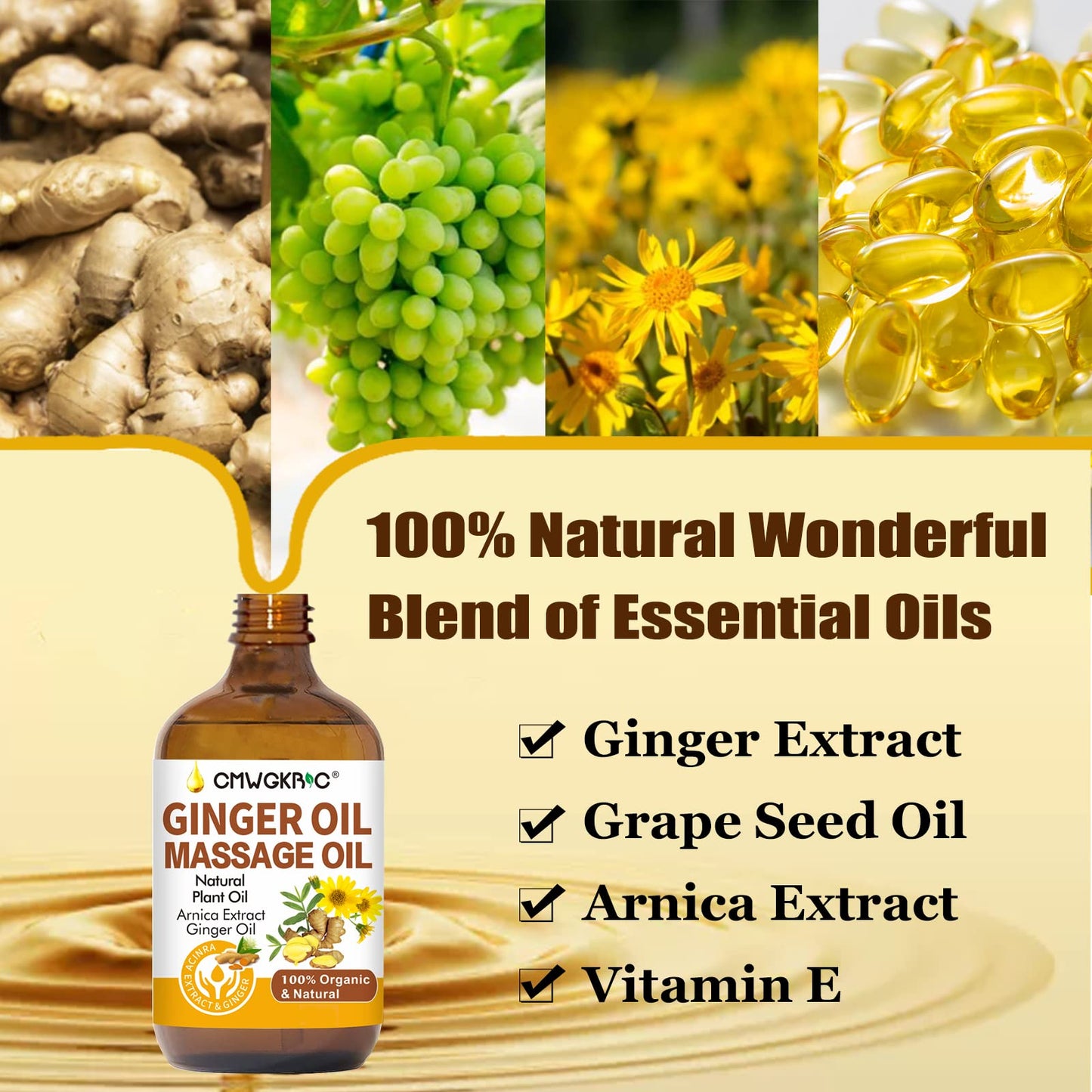 2 Pack Ginger Oil for Massage Therapy - Lymphatic Drainage & Sore Muscle Relief