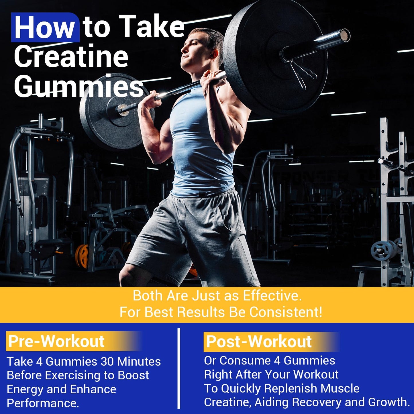 Lysimi Creatine Monohydrate Gummies – 8g per Serving, Blueberry, 120 Count