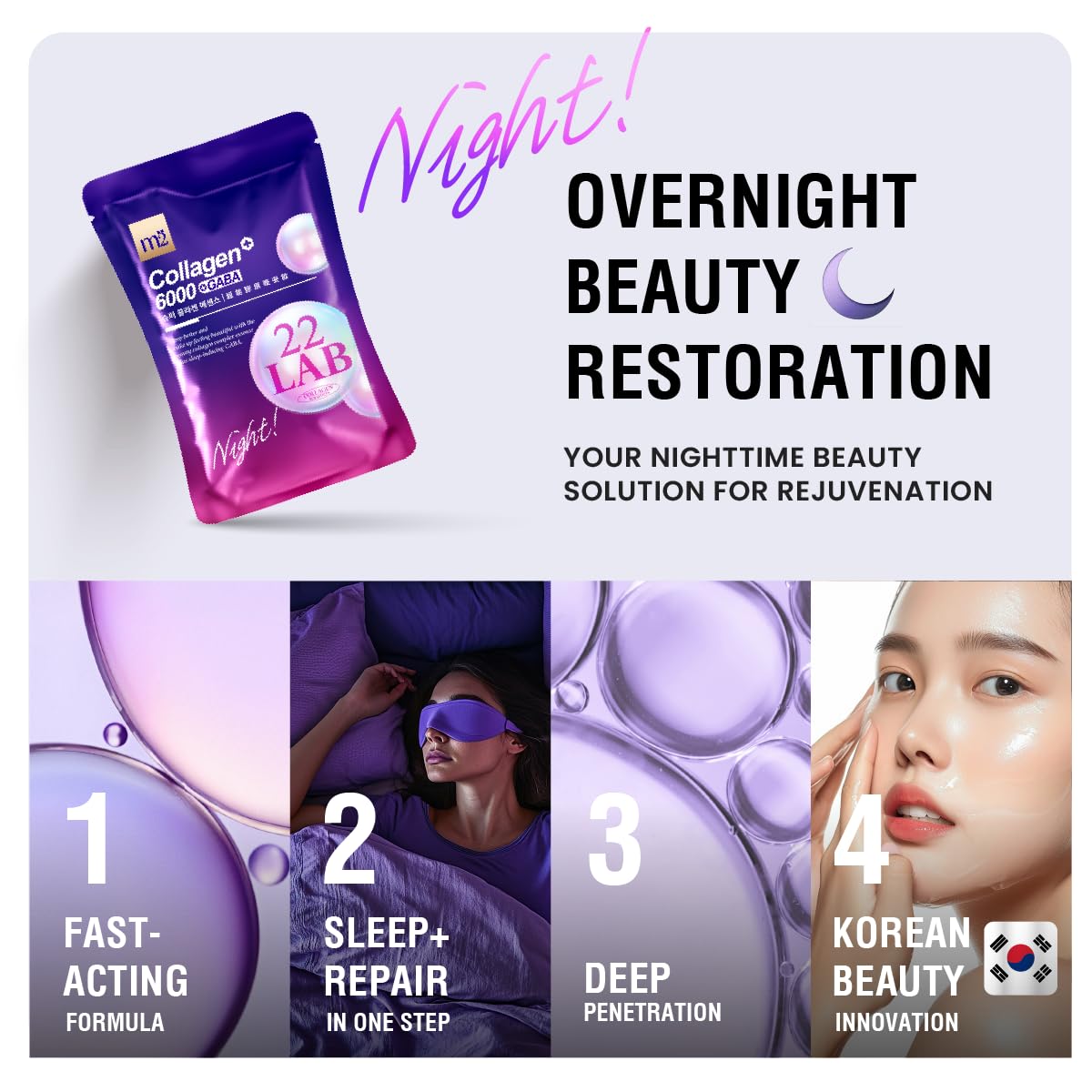 m2 Liquid Collagen – Night Beauty Drink with GABA & Biotin | 68% Collagen Boost in 24H | No Added Sugar (8pk)