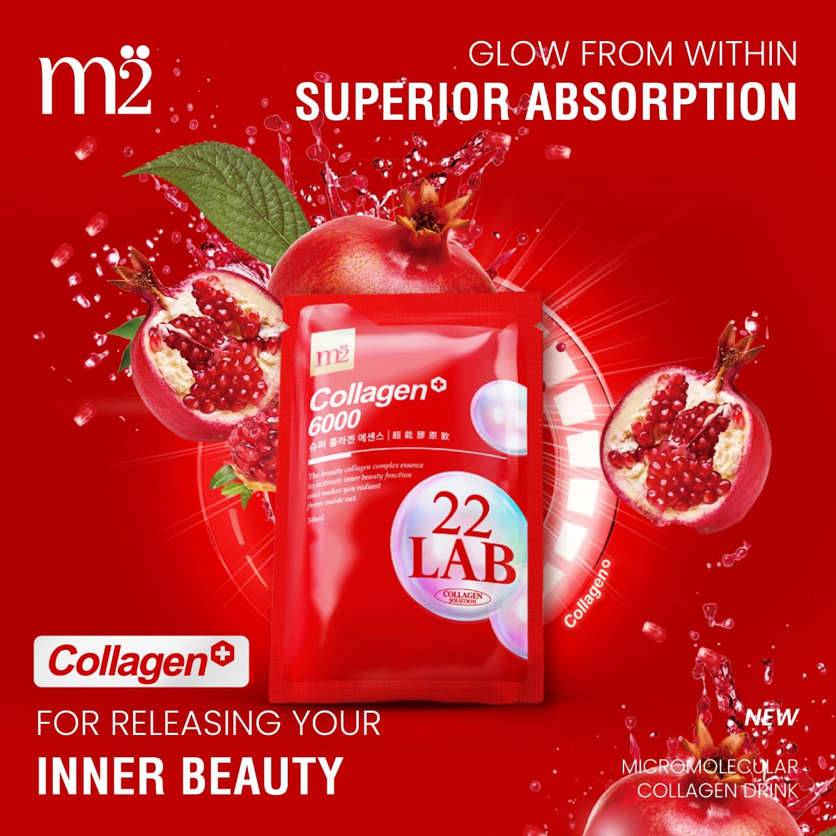 m2 Liquid Collagen Drink – 6000mg Super Concentrate, 68% More Collagen in 24h (8pk)