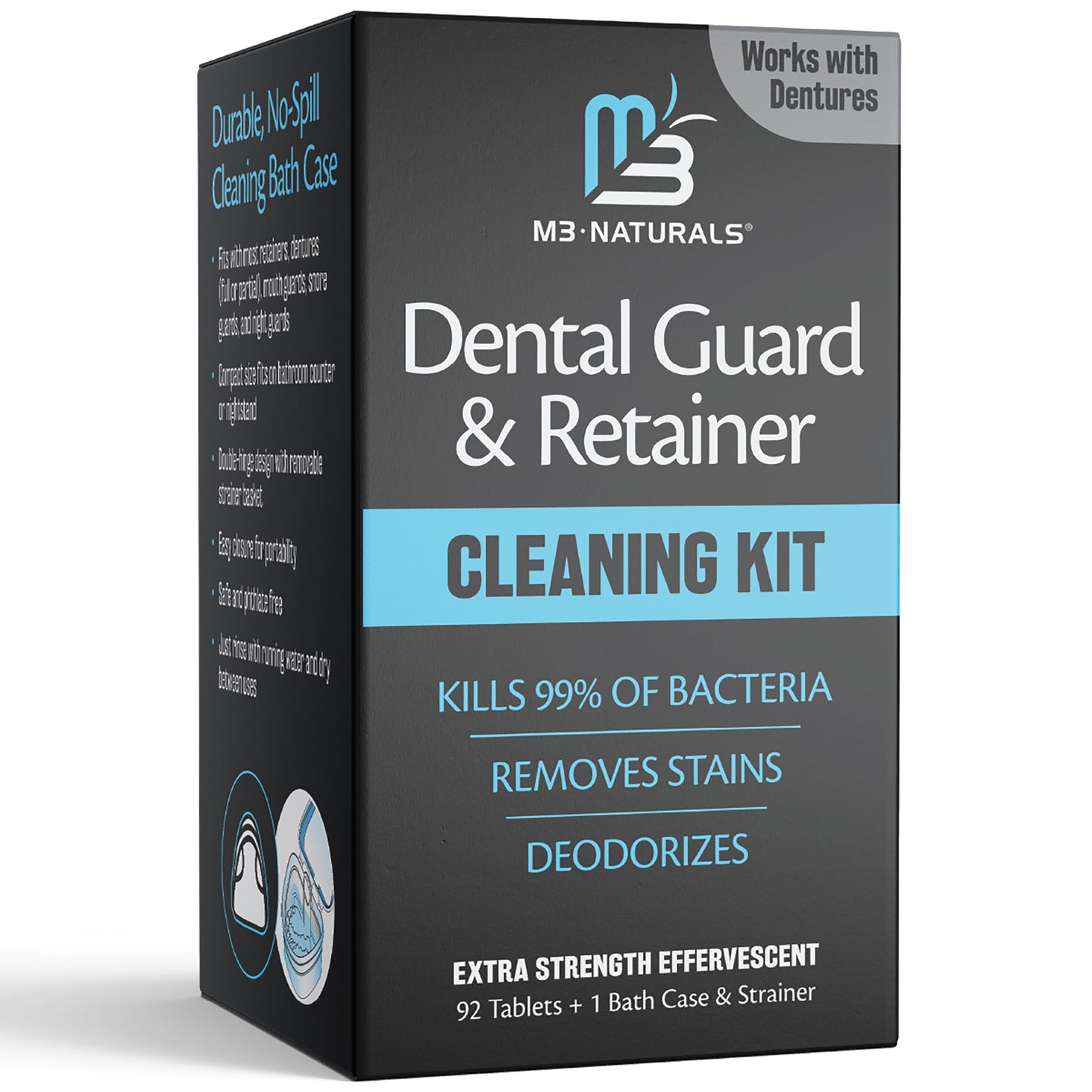 M3 Naturals Retainer Cleaner & Soak Container – Denture Bath Case, 92 Tablets + 1 Bath