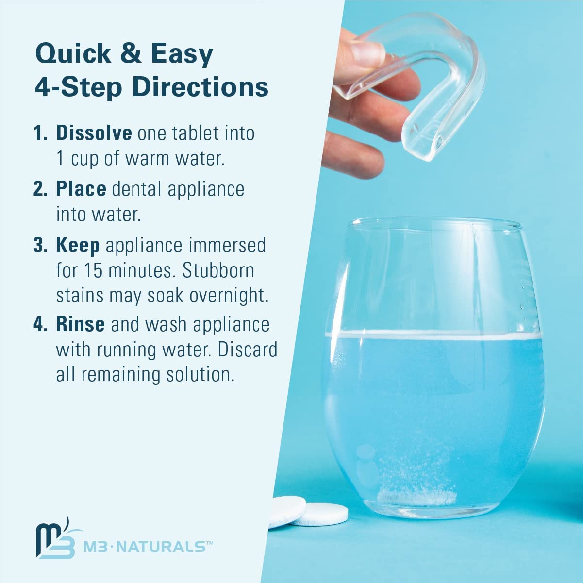 M3 Naturals Retainer and Denture Cleanser – 240 Tablets for Invisalign, Mouth Guards, and Removable Dental Appliances