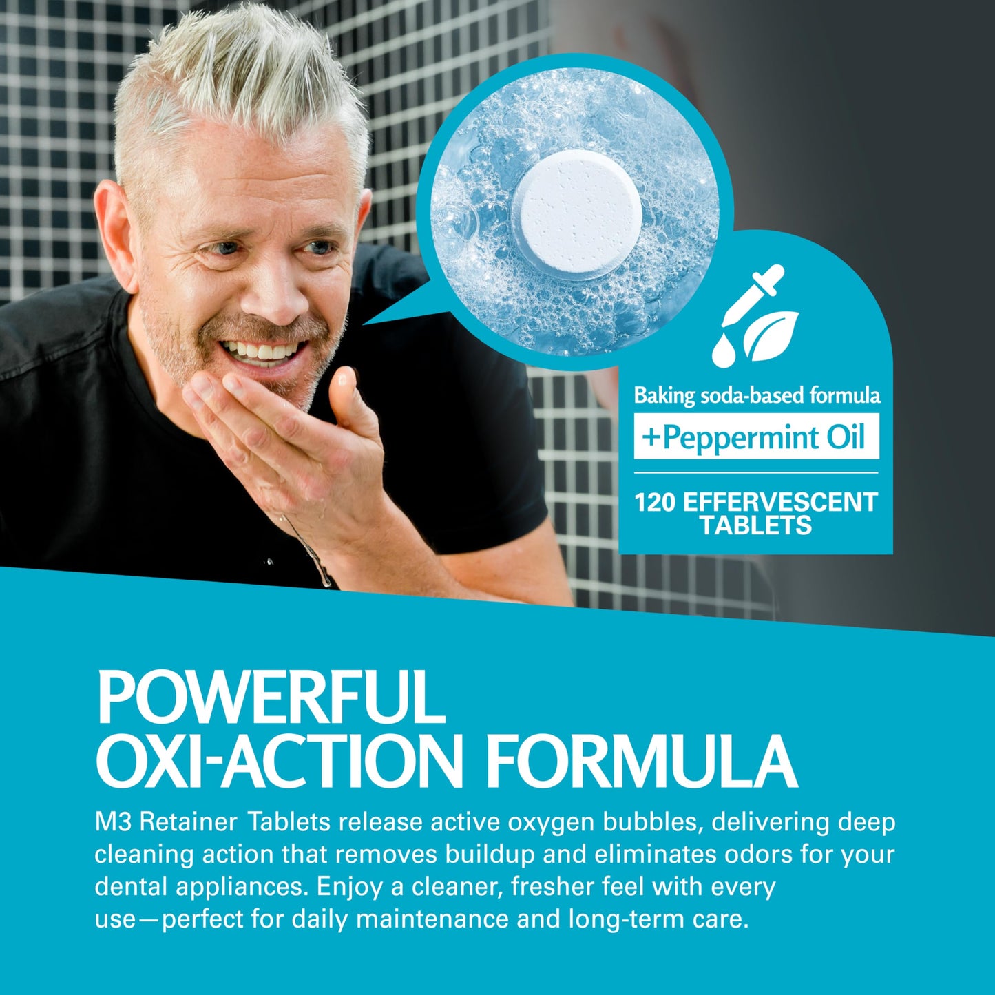 M3 Naturals Retainer Cleanser Tablets – Invisalign Cleaner, Odor & Stain Removal, 120 Tablets