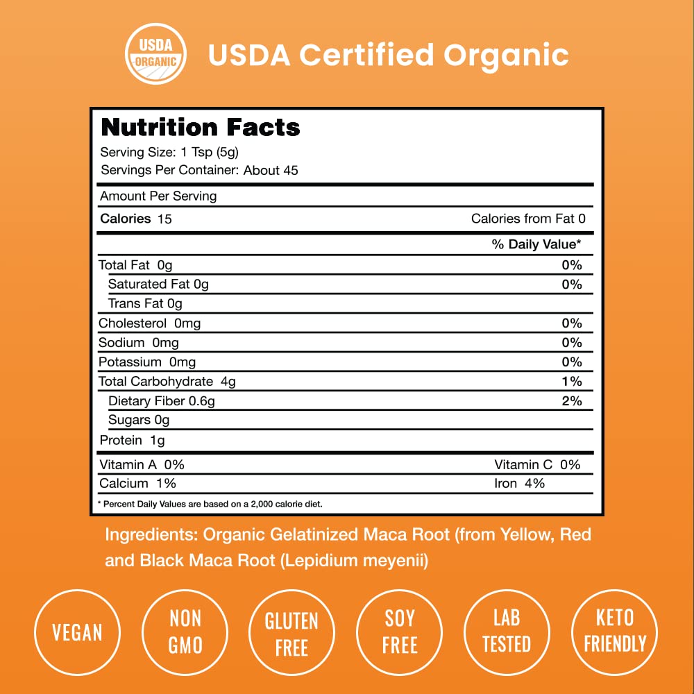 Organic Maca Powder – Gelatinized Peruvian Blend (Yellow, Black & Red Roots) – Vegan & Non-GMO 8oz
