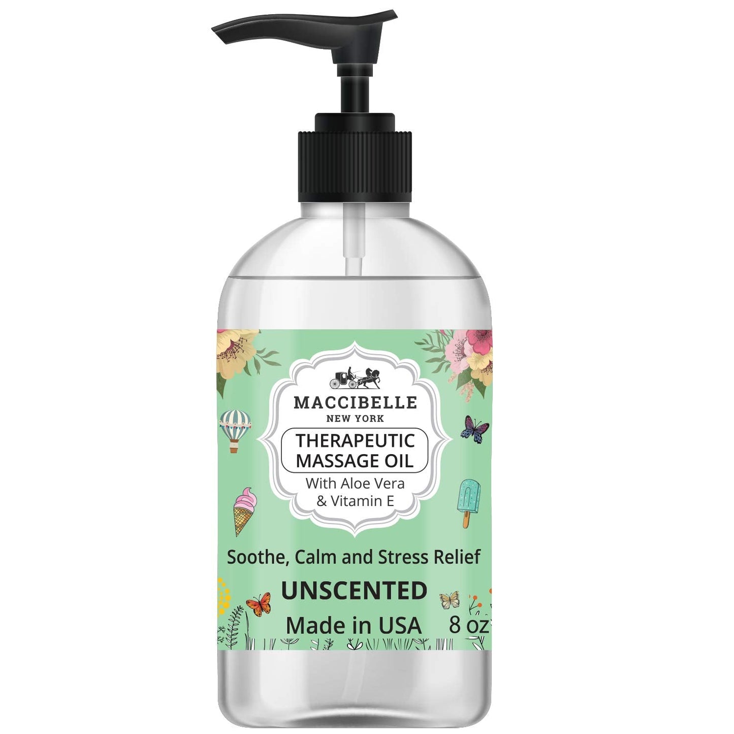 Maccibelle Unscented Massage Oil for Couples – Vitamin E, Aloe Vera, 8 oz (Fragrance Free)