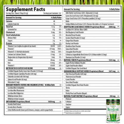 MacroLife Naturals Macro Greens Powder – 38-in-1 Superfood, Probiotics & Digestive Support | 10oz