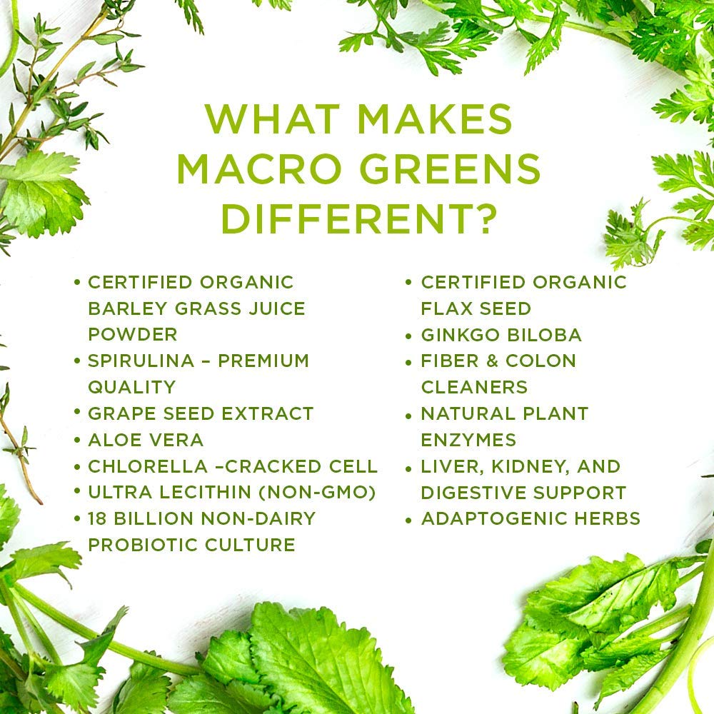MacroLife Naturals Macro Greens Powder – 38-in-1 Superfood, Probiotics & Digestive Support | 10oz