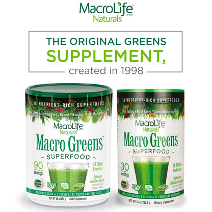 MacroLife Naturals Macro Greens Powder – 38-in-1 Superfood, Probiotics & Digestive Support | 10oz
