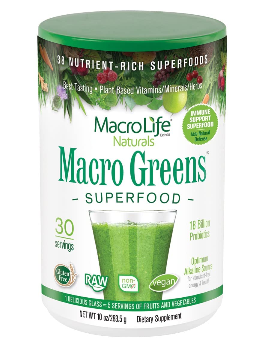 MacroLife Naturals Macro Greens Powder – 38-in-1 Superfood, Probiotics & Digestive Support | 10oz