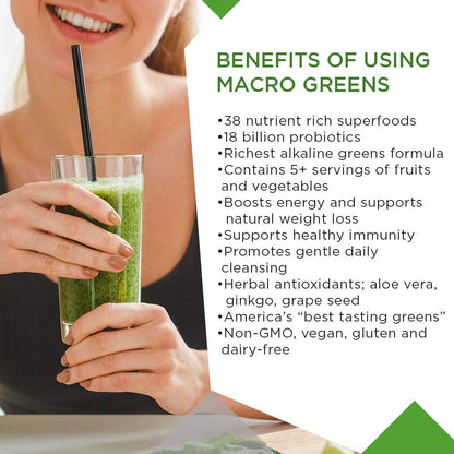 MacroLife Naturals Macro Greens Powder – 38-in-1 Superfood, Probiotics & Digestive Support | 10oz