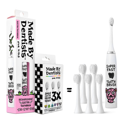 Made by Dentists Kids Electric Toothbrush – Rechargeable, 6 Replacement Heads (Cheetah)