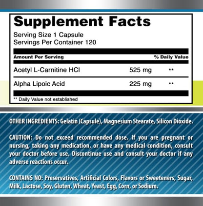 Amazing Formulas ALA/ALC 750 mg Capsules – Non-GMO, Gluten-Free, Made in USA (120 Count)