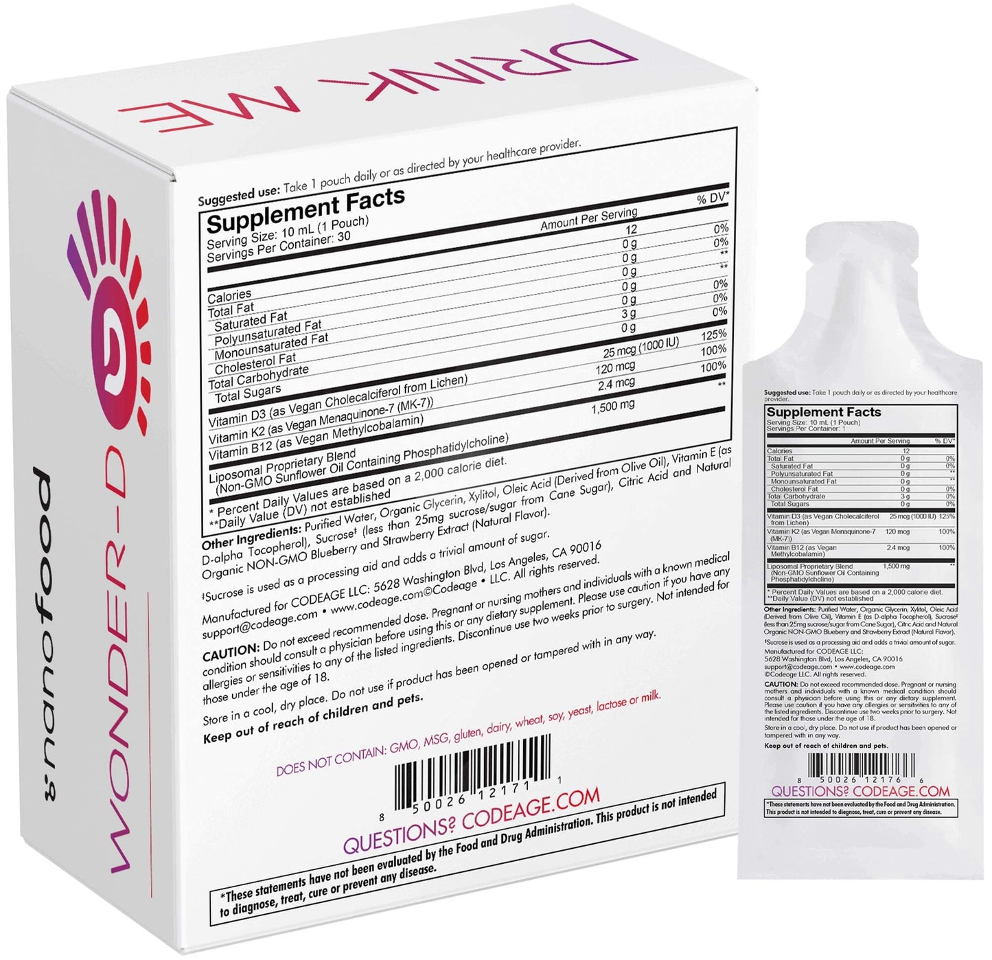 Codeage Liposomal Vitamin D3 Wonder-D – Vegan D3, K2 (MK-7) & B12 in Berry Flavor | 30 Pouches