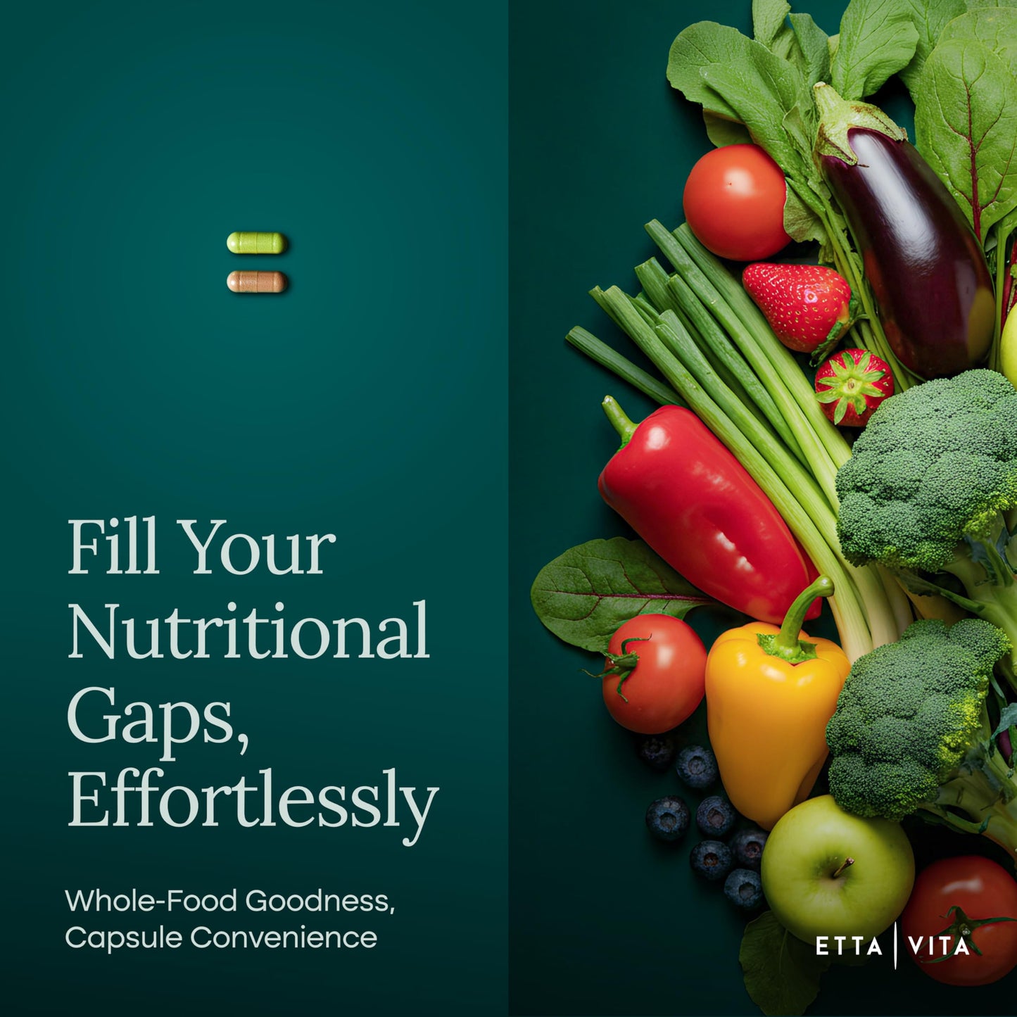 Etta Vita 100% Organic Fruits & Veggies, 180 Capsules – Vegan, Non-GMO, Made in USA