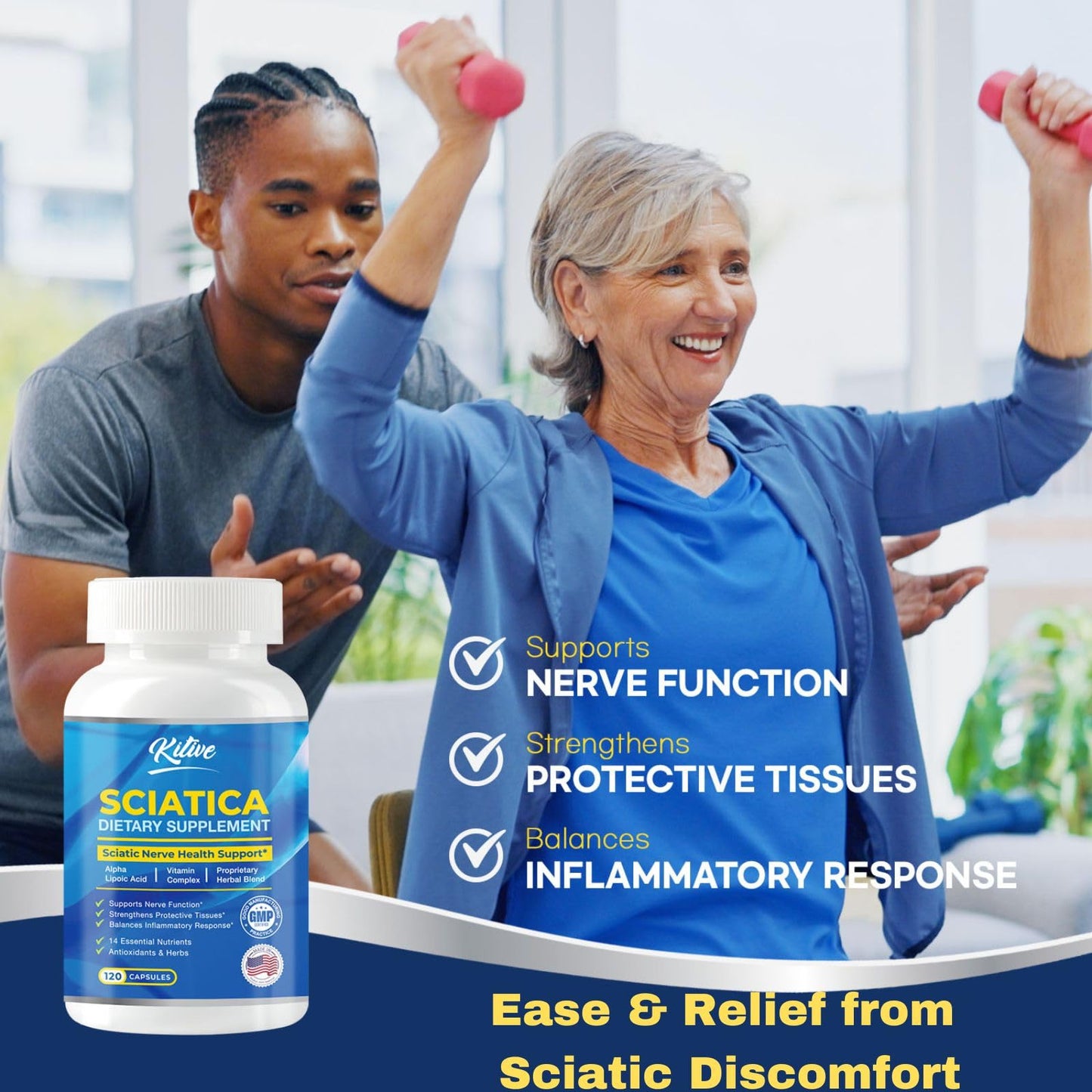 Sciatic Nerve Relief – Advanced Support, 120 Capsules, USA Made, Unflavored