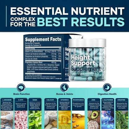 LilyMoon Height and Bone Support for Kids and Teens | Calcium Vitamin D Zinc 60 Caps